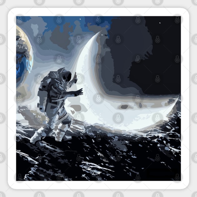 Astronaut holds a Moon Crest Sticker by Glenn Landas Digital Art